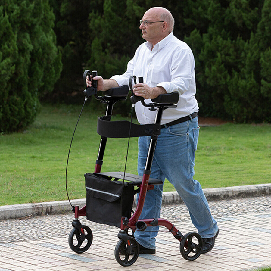 Heavy Duty Wide Upright Walker, Adult Stand Up Rollator Walker with  Wide Nylon Seat