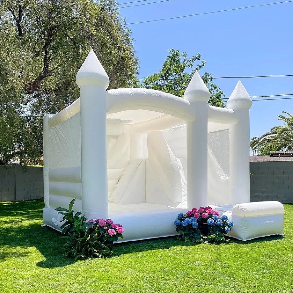 White Inflatable Wedding Bouncer Outdoor Bounce House Jumping Bouncy Castle For Kids Birthday Party