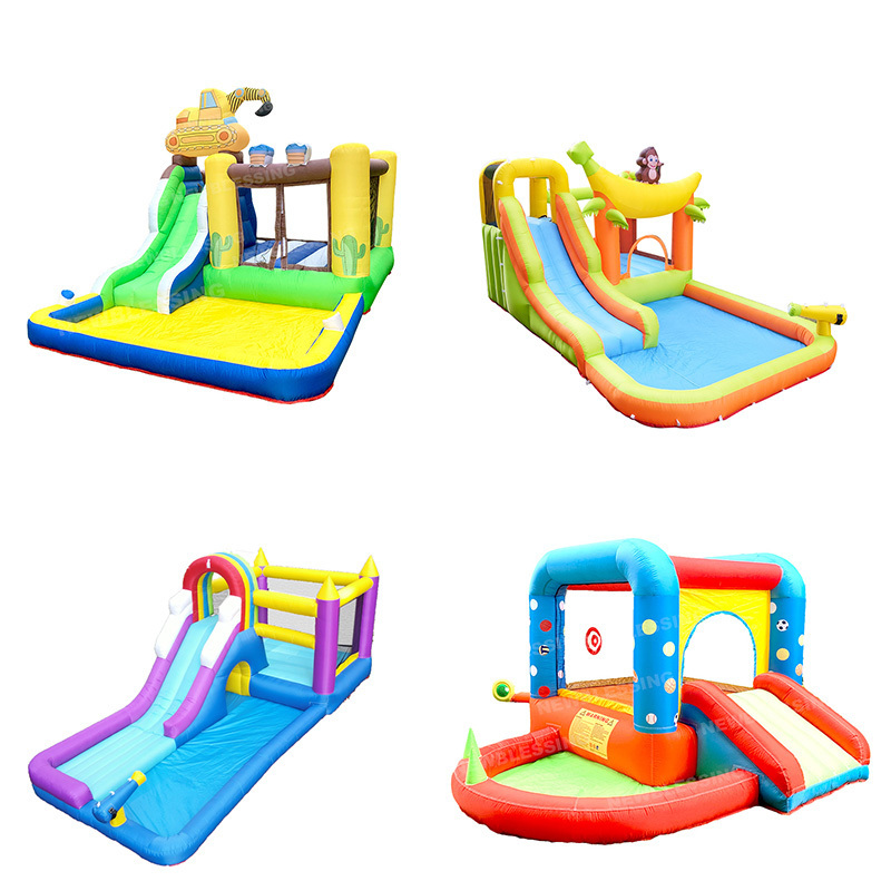 HAPPY LION pizza car cheap inflatable water slide bouncer for sale, backyard inflatable homeuse bouncy for toddlers