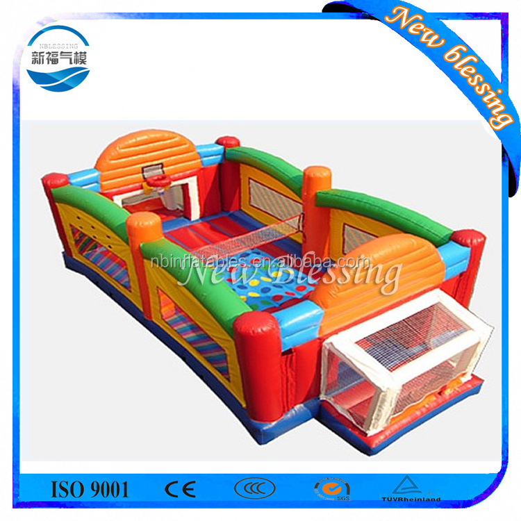 Funning inflatable bungee jumping run trampoline sport arena,game inflatable giant basketball target for sale