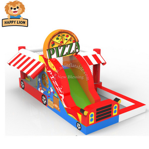 HAPPY LION pizza car cheap inflatable water slide bouncer for sale, backyard inflatable homeuse bouncy for toddlers