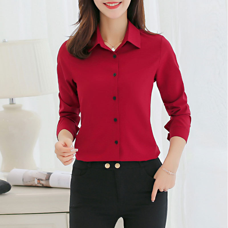 Elegant Blouse Women's Chiffon Office Career Shirts Tops Fashion Casual Long Sleeve Red Blouses