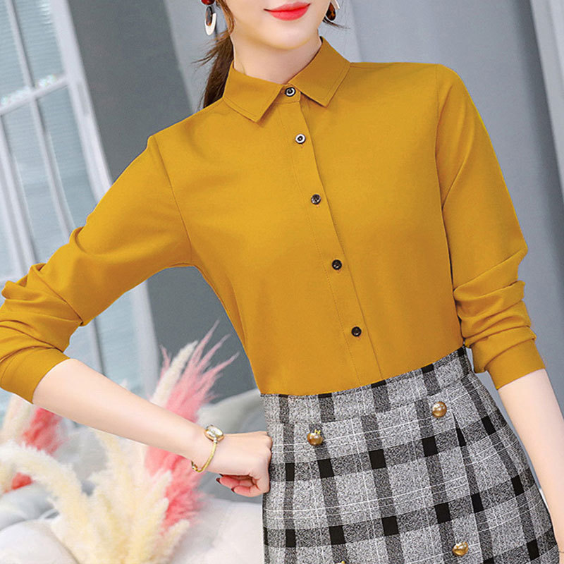 Elegant Blouse Women's Chiffon Office Career Shirts Tops Fashion Casual Long Sleeve Red Blouses