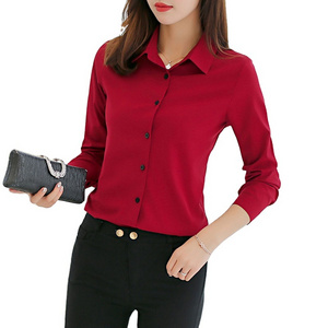 Elegant Blouse Women's Chiffon Office Career Shirts Tops Fashion Casual Long Sleeve Red Blouses