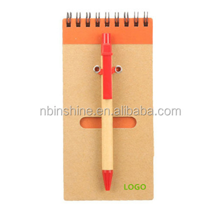 Small eco recycled mini notebook , Pocket notepad with pen , Diary kraft notebook