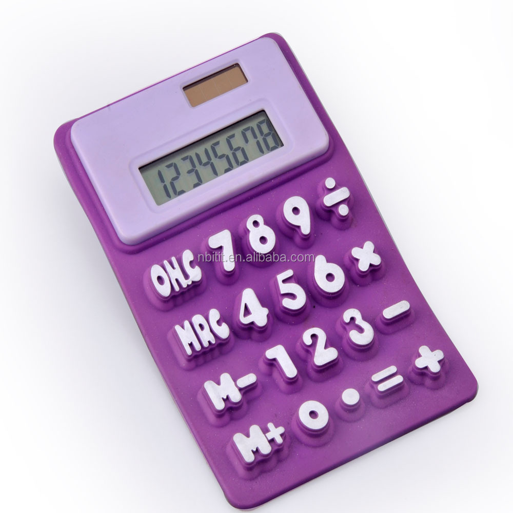 New Design Big Button Solar Flexible Silicone Calculator With 8 Digits Display