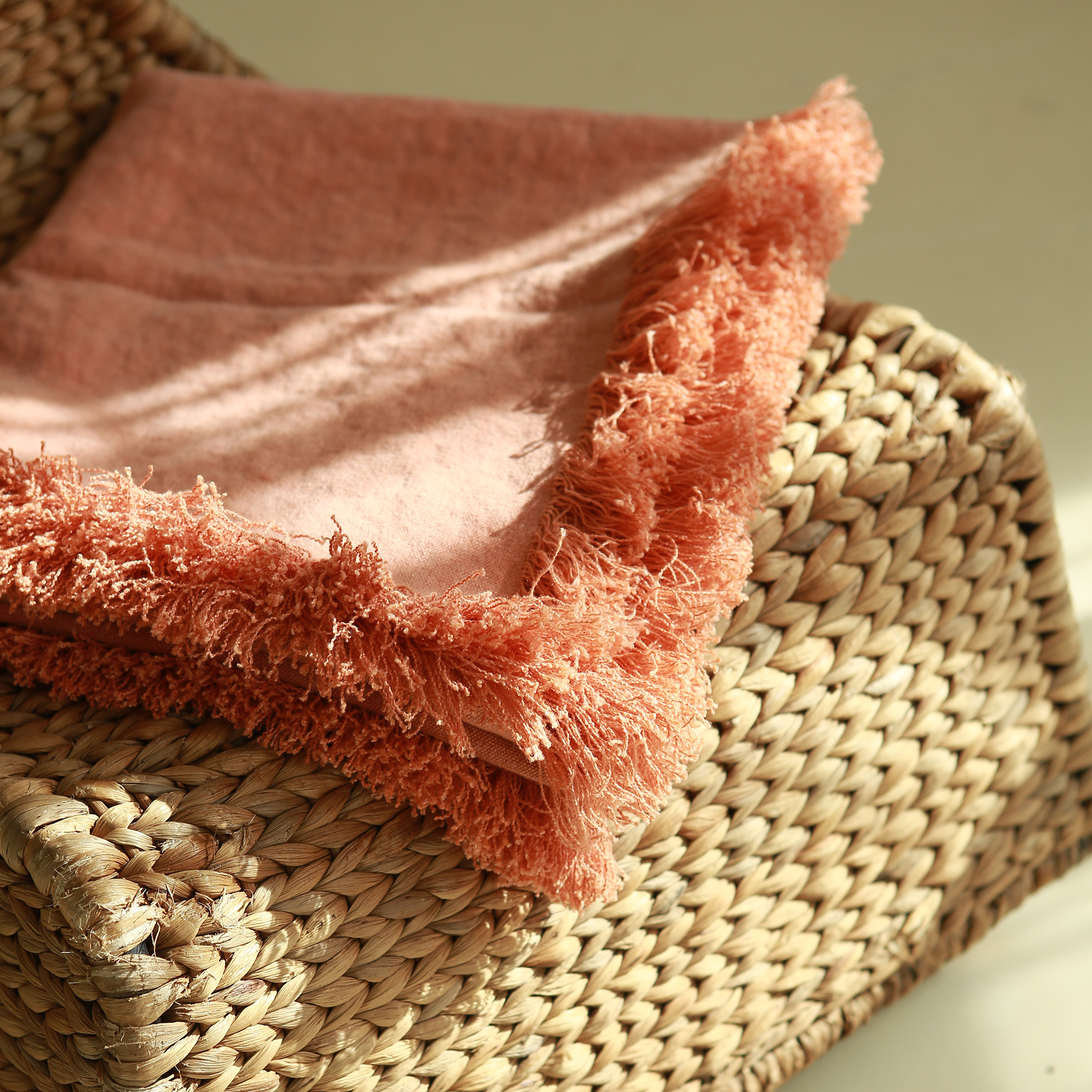 Wholesale High Quality Pure French Flax Linen Blanket Farmhouse linen throw blankets 550GSM with salmon color