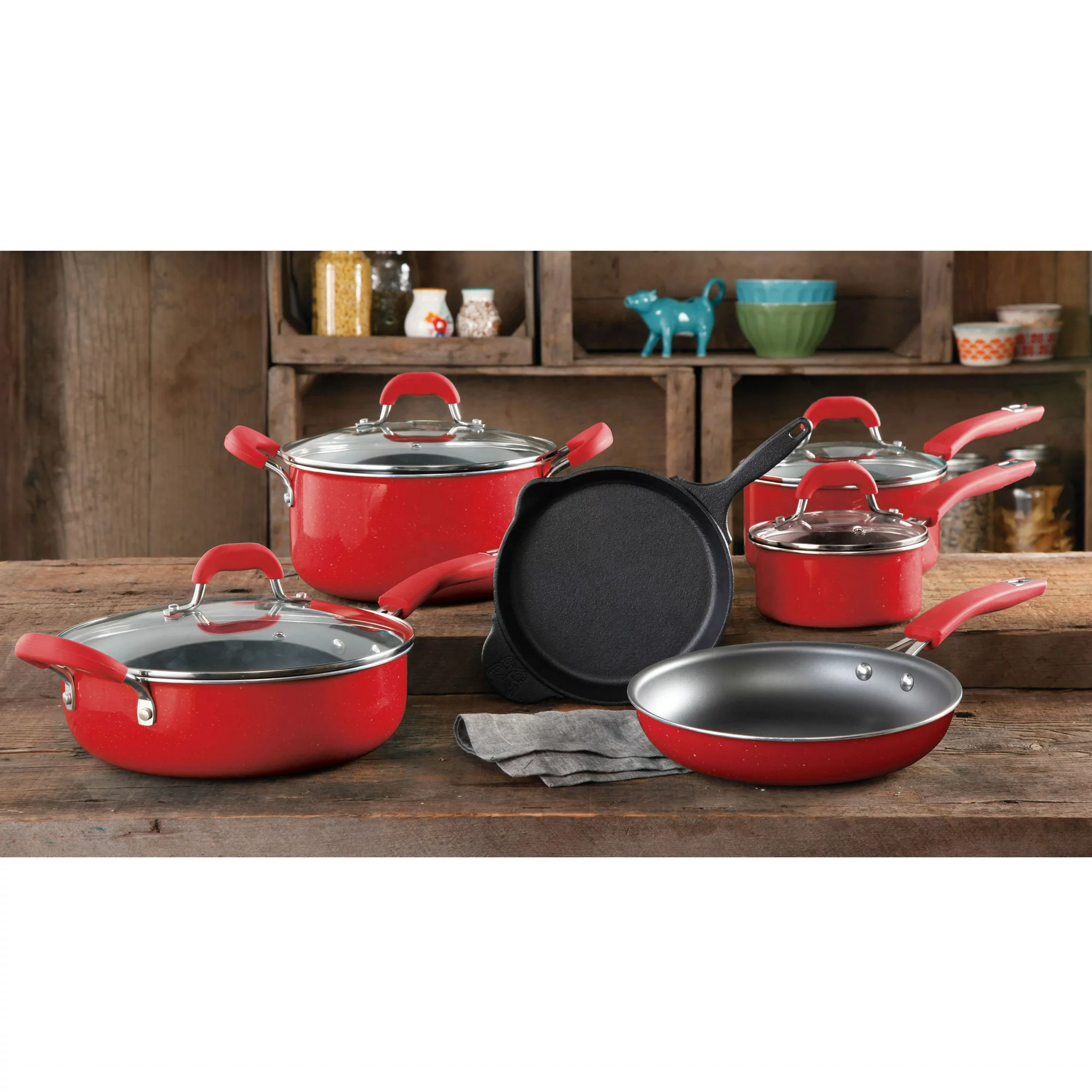 10pcs Pan Set Non Stick Cookware Aluminum Sauce pan Frying Pan Milk Pot Casserole Non Stick Lacquer Enamel Painting