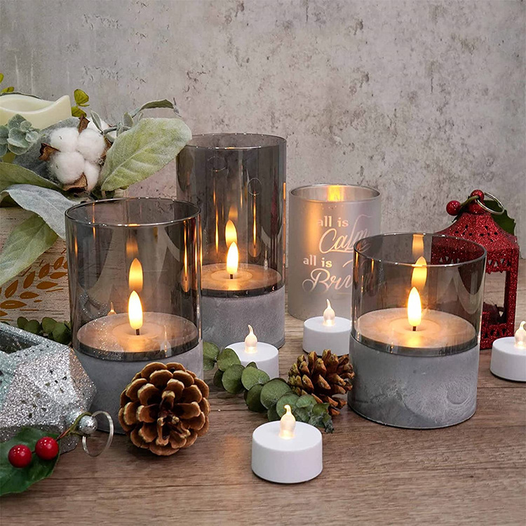 Home Decoration Flameless LED Candle Moving Flame Clear Glass LED Candle Light Electronic Candles Pillar With Timer Function