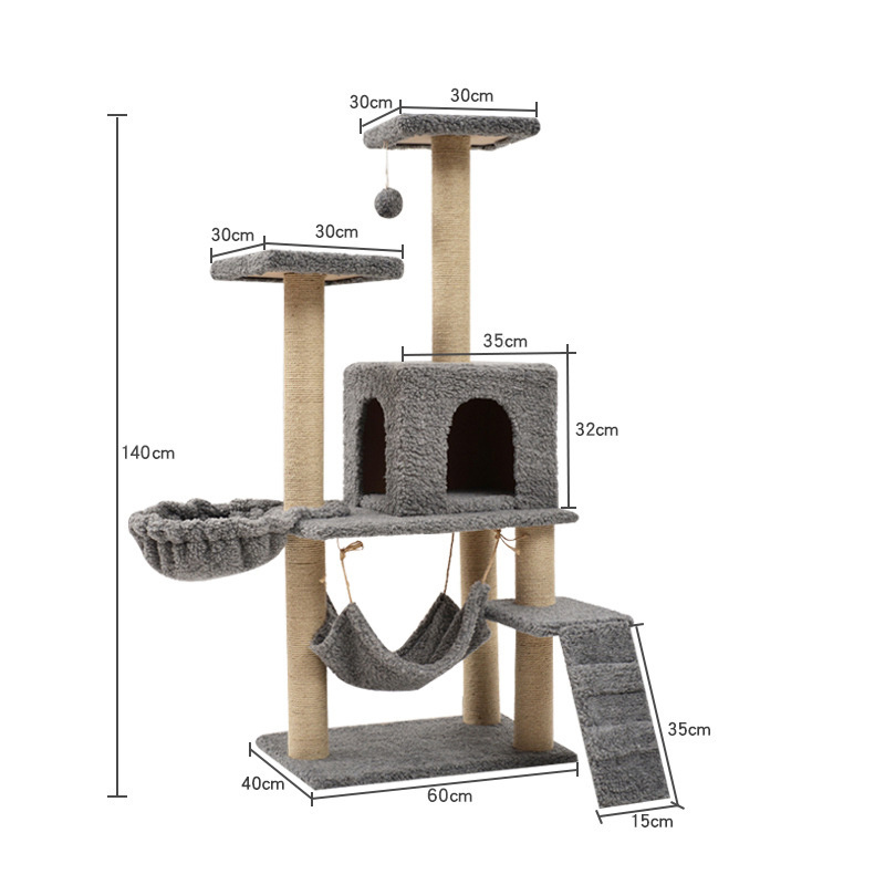 Cat Tree Condo with Sisal Scratching Posts Perches Houses Hammock and Baskets Multi-level Wooden Carton Wood Cat Wooden Tower