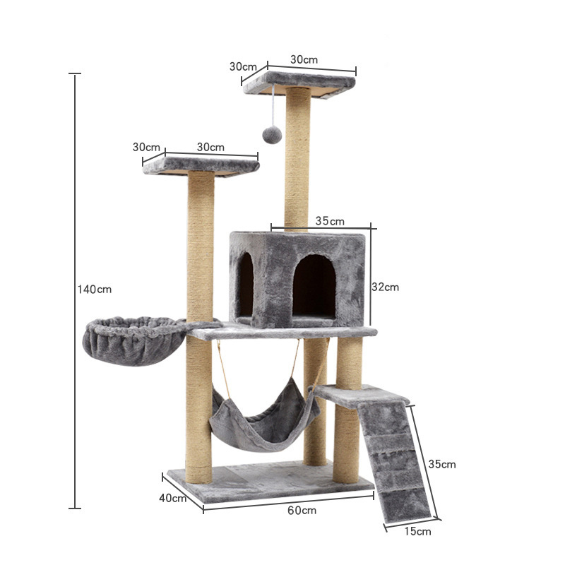 Cat Tree Condo with Sisal Scratching Posts Perches Houses Hammock and Baskets Multi-level Wooden Carton Wood Cat Wooden Tower