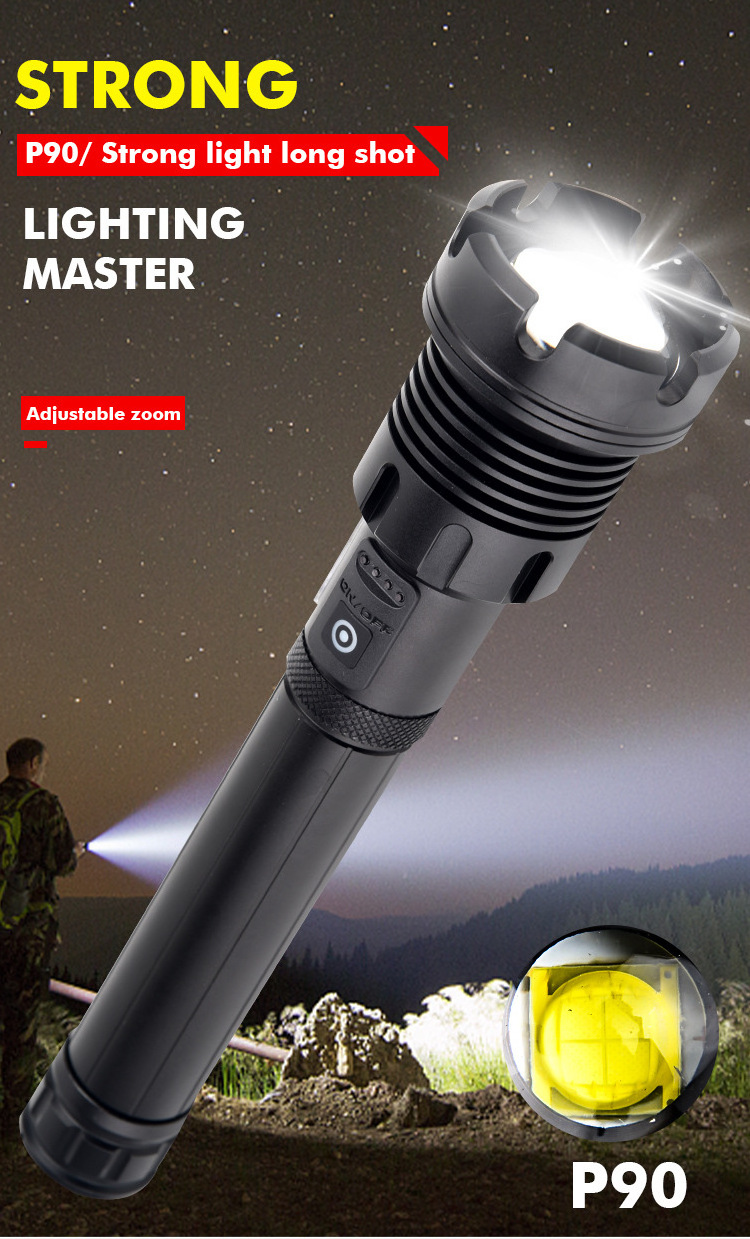 Most Powerful Torch light XHP90 Long Distance led torch tactical white with red light 7 modes USB rechargeable Flashlight