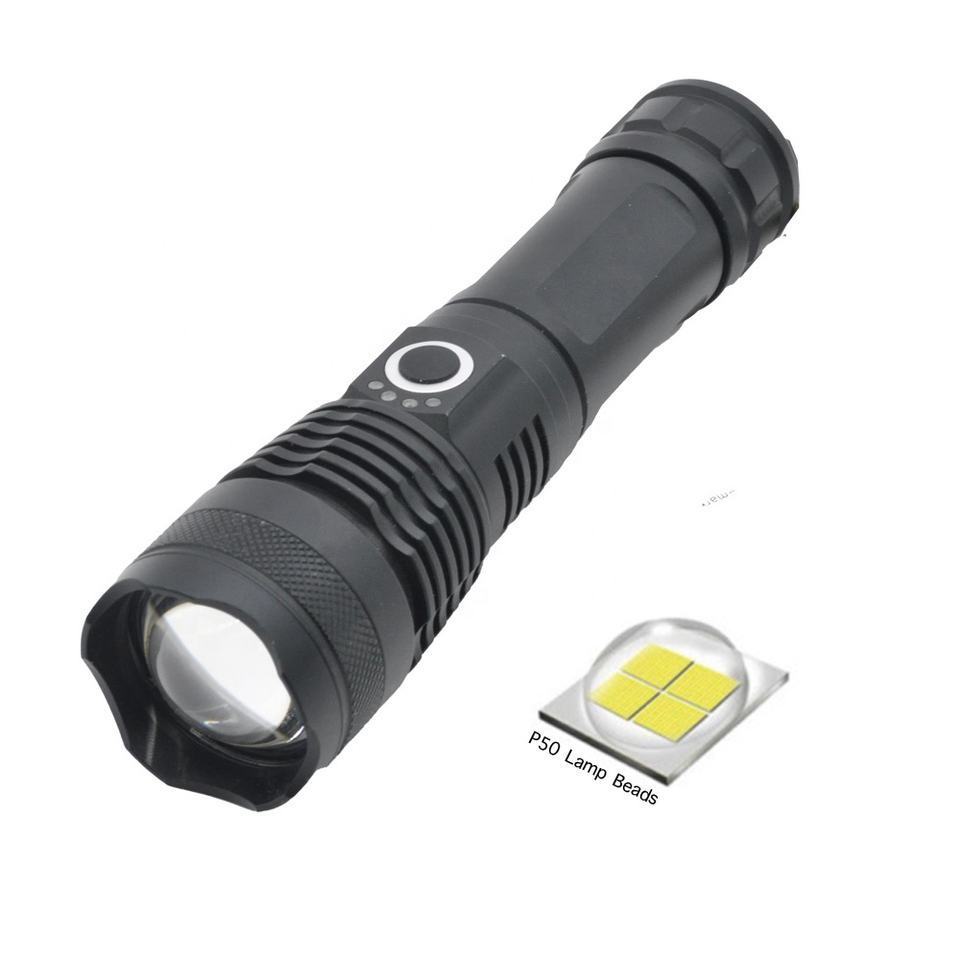 Factory Waterproof Aluminum alloy XHP50.2 Zoom Torch P50 USB Rechargeable 1500 Lumen High Power XHP50 Led Flashlight With 26650