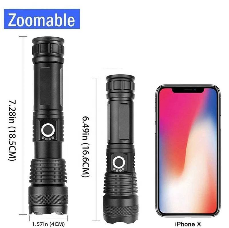 Factory Waterproof Aluminum alloy XHP50.2 Zoom Torch P50 USB Rechargeable 1500 Lumen High Power XHP50 Led Flashlight With 26650