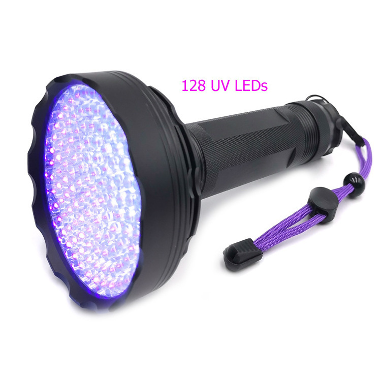 New Arrival Aluminium Black Light 395nm UV Wand 128 Led Scorpion UV Led Torch Handheld UV Flashlight