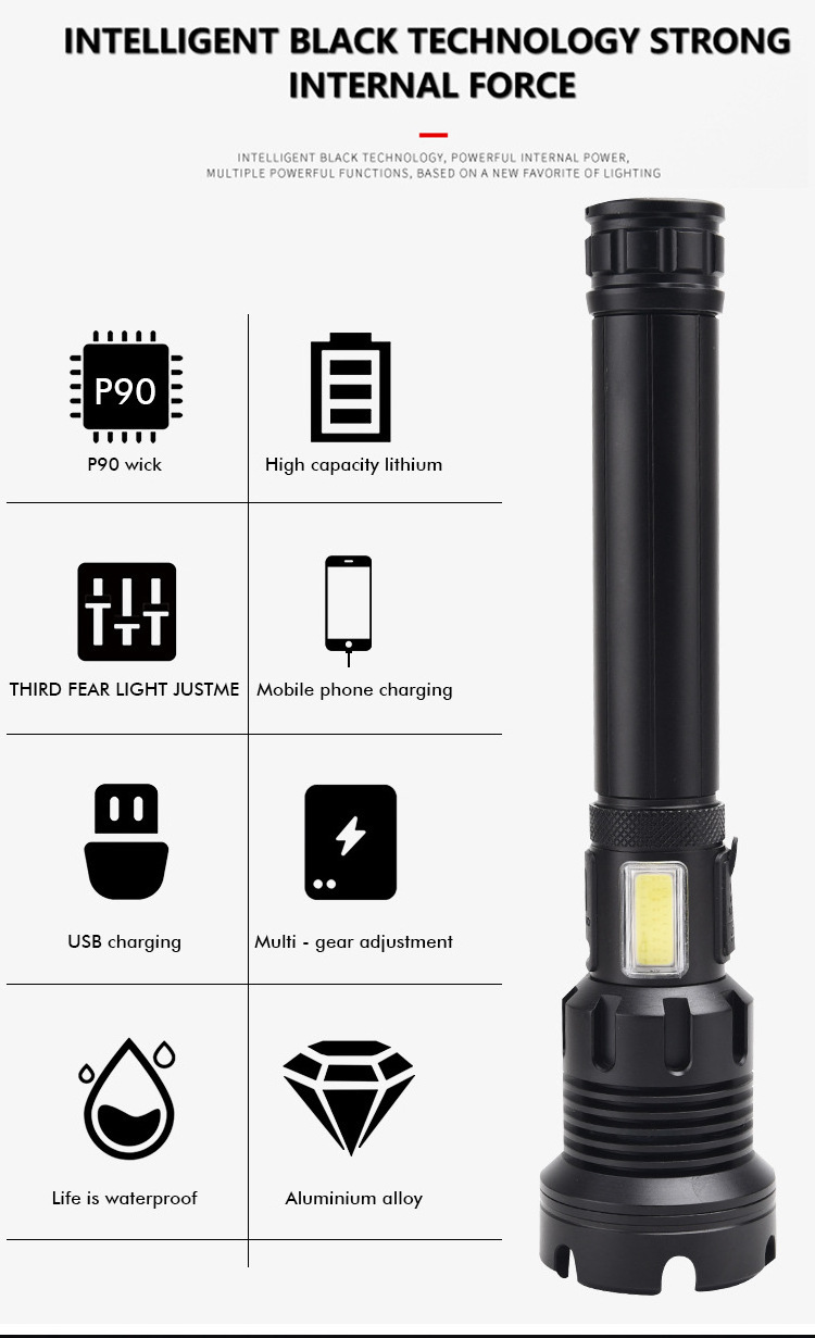 Most Powerful Torch light XHP90 Long Distance led torch tactical white with red light 7 modes USB rechargeable Flashlight