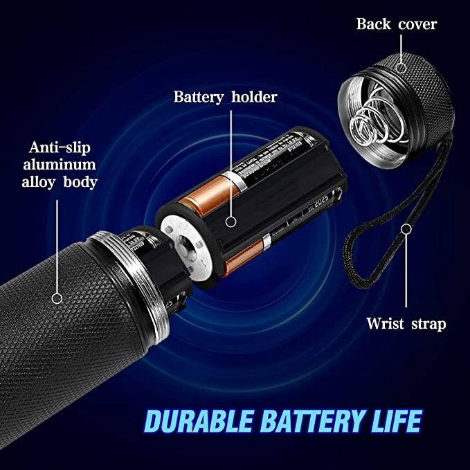 Outdoor High Power 100 LED 395 nm Aluminum UV Flashlight Detector for Pet Urine Stains Bed Bug and Scorpions Flashlight