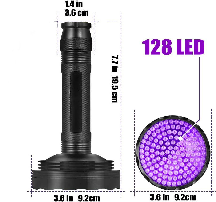 Super Bright 128 LED 395 nm Ultraviolet Blacklight Detector for Urine for Pet Dry Stains Bed Bug Best Blacklight Flashlight