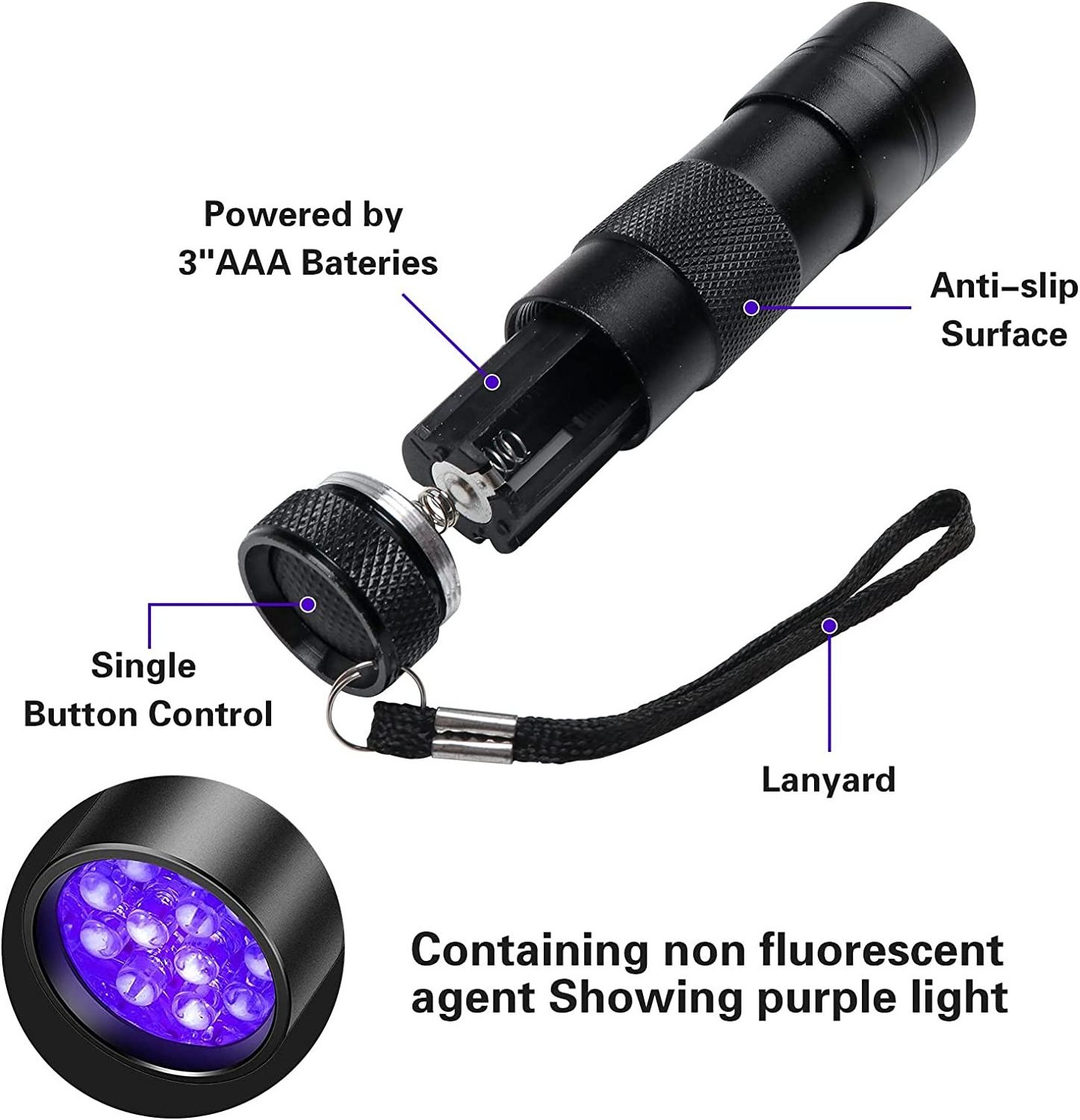 Black Light Flashlight 12 LED Small UV Lights 395nm Portable Black Light Urine Detector for Dog Cat Pet Urine Stain UV Torch