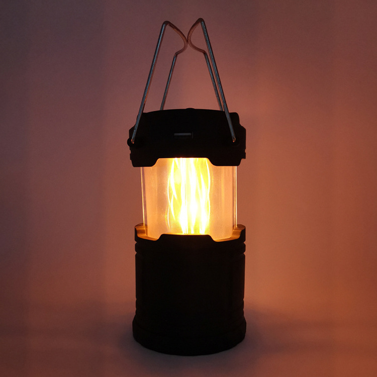 USB Rechargeable dry battery backup Solar Portable LED Flame Camping Lantern Flashlight