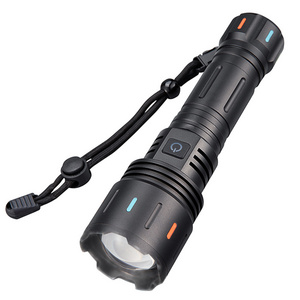 Super Bright Long Range Flashlight with Luminous Strips 30W LED Type C USB Charging 5 Modes Zoomable Outdoor Emergency Torch