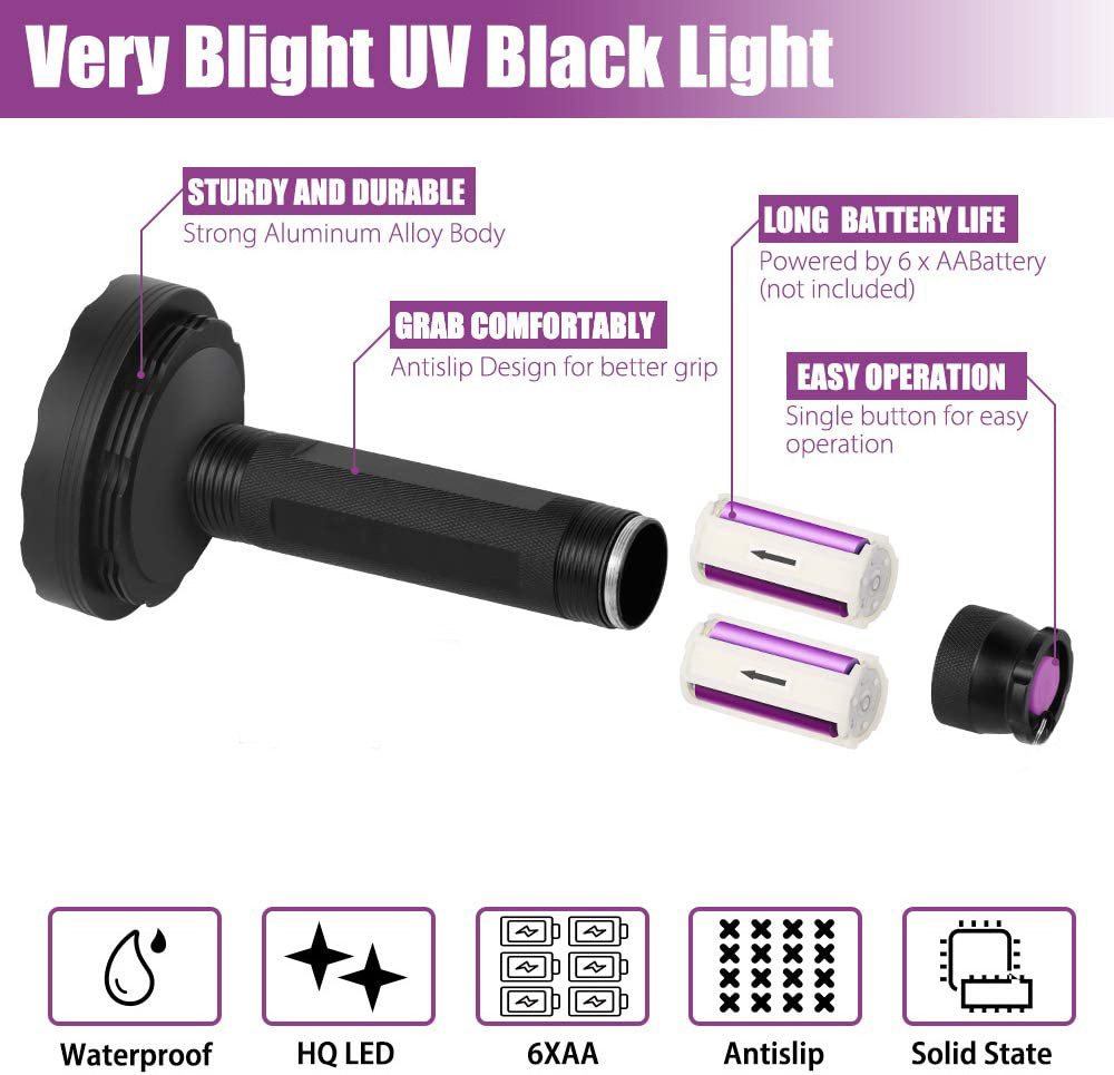 Super Bright 128 LED 395 nm Ultraviolet Blacklight Detector for Urine for Pet Dry Stains Bed Bug Best Blacklight Flashlight