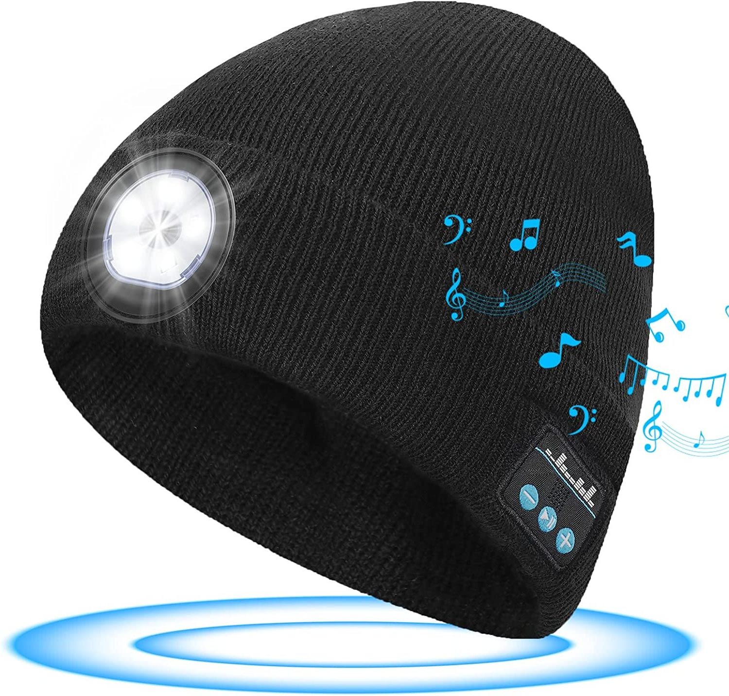 Hot Sales 2023 Custom Beanie 5 LED Bluetooth Hat Lighted Beanie Cap USB Rechargeable Flashlight Hat Warm Winter Knitted Hat