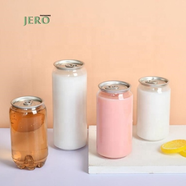 Wholesale 330ml 500ml 650ml Custom Milk Tea Clear Soda Can Organizer Clear Plastic Transparent PET Soda Cans For Beverages