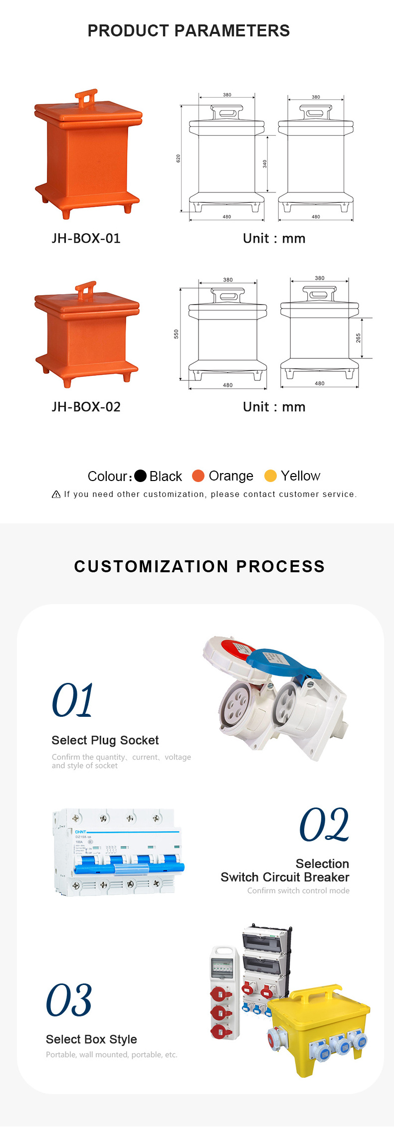 CE industrial IP67 electrical type of portable 63amps 3 phase power distribution board box