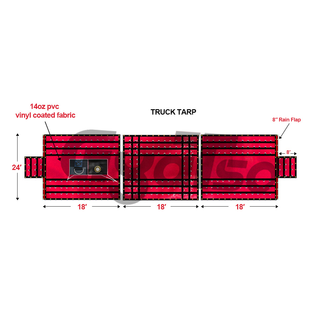 10' x 12'  14OZ PVC Vinyl Coated Fabric Heavy Duty Nylon Flatbed  Waterproof  Protective Cover  Red Smoke Tarp for Flatbed