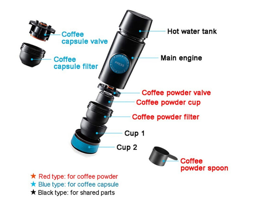 Automatic 3.5W Portable Espresso Coffee Maker With 8-15Bar,2Cups