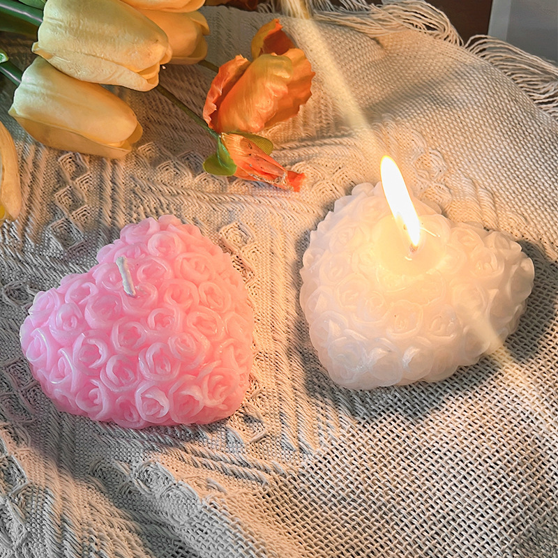 Jinmai Decorative Home Mother'S day Luxury Heart Rose Candles Soy Wax Heart Shaped Candle