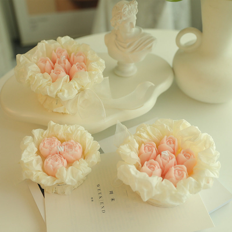 Decorative Home Wedding Luxury Pink/Red Candles Mother's Day Soy Wax Rose Flower Candles