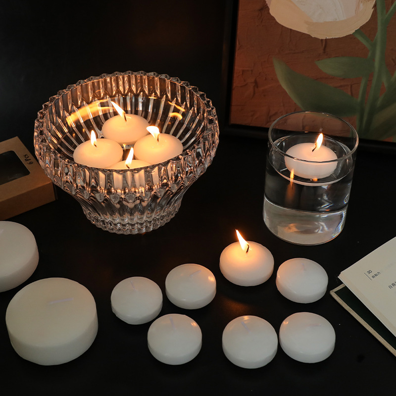 Decorative Luxury Candle White Soy Wax Floating Candles Burn 2-10H Floating Candles In Water Holder