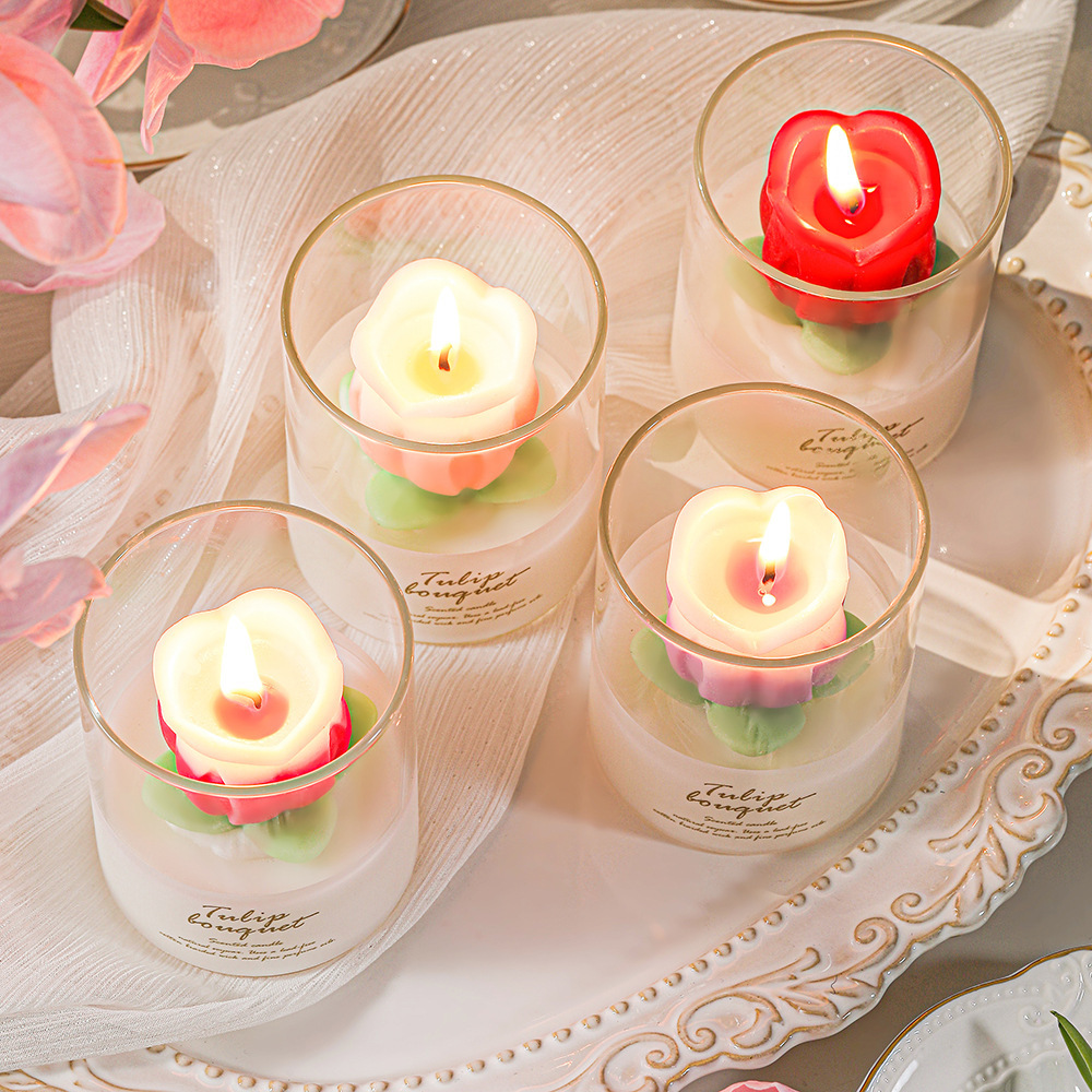 Jinmai Scented Candles Flower Shape With Glass Candle Jar Valentines Day And Mothers Day Gift Wholesale Candles