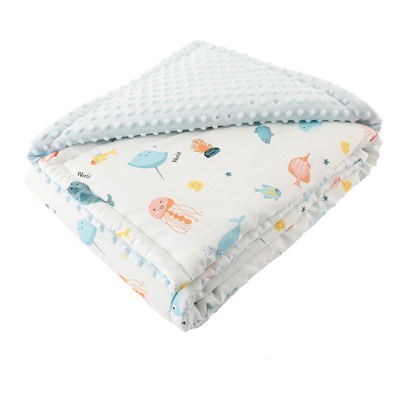 Baby Reversible Blanket, Nursery, Stroller & Tummy Time Soft Cotton Quilted Infant Toddler Bedding