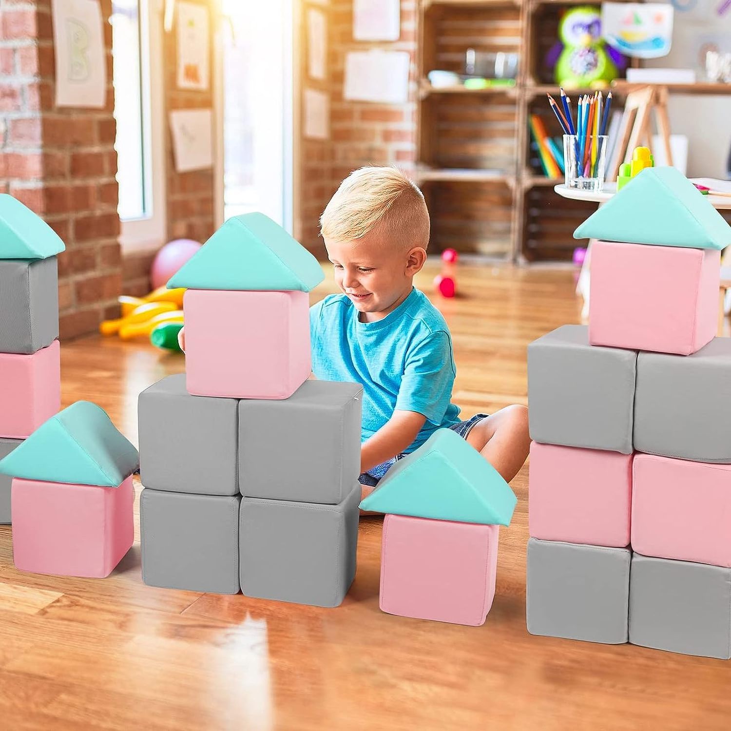 12 Pcs Soft Foam Blocks Bulk Colorful Plush Stacking Play Blocks Large Bricks Building Stackable Block Play Set