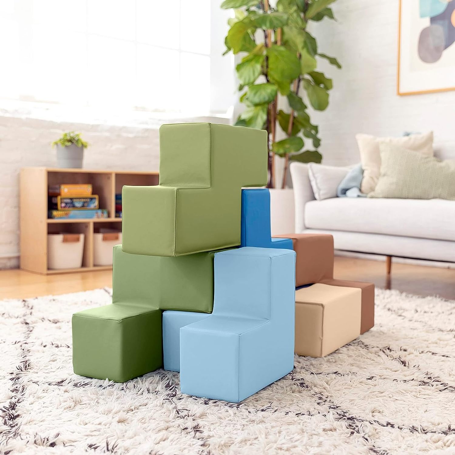 Factory Wholesale 7 Pcs Toddler Foam Building Blocks, PU Colorful Soft Foam Cubes Patchwork Foam Construction Building Blocks