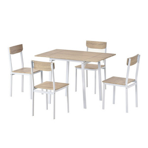 NBHY 5 Pcs Modern Rectangular Extendable Foldable Dining Room Table Set with 2 Drop Leaf and 4 Chairs