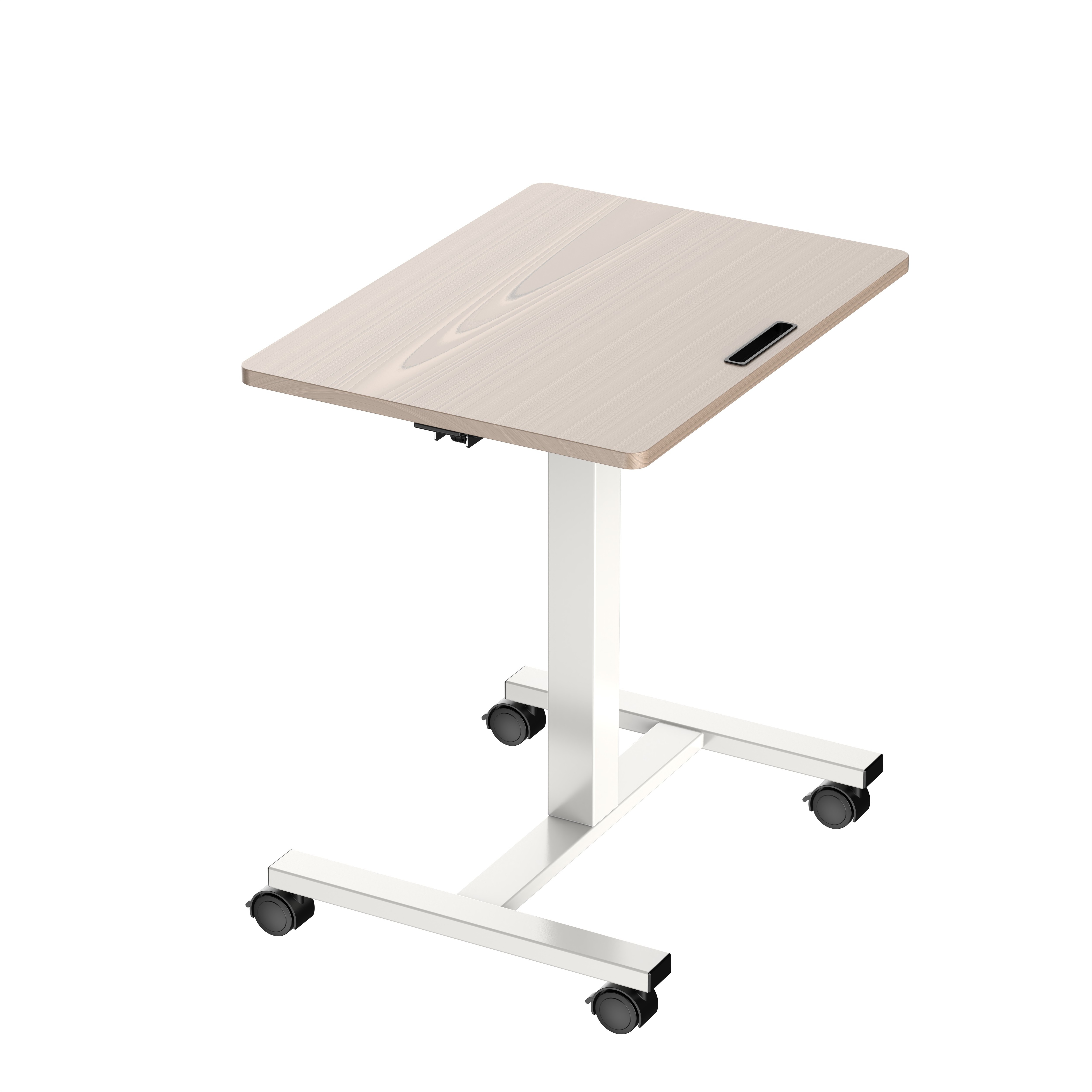 Mobile Height Adjustable Table Pneumatic Desk, Gas Spring Single Column Sit Stand Table with Wheels Mobile Laptop Desk Cart