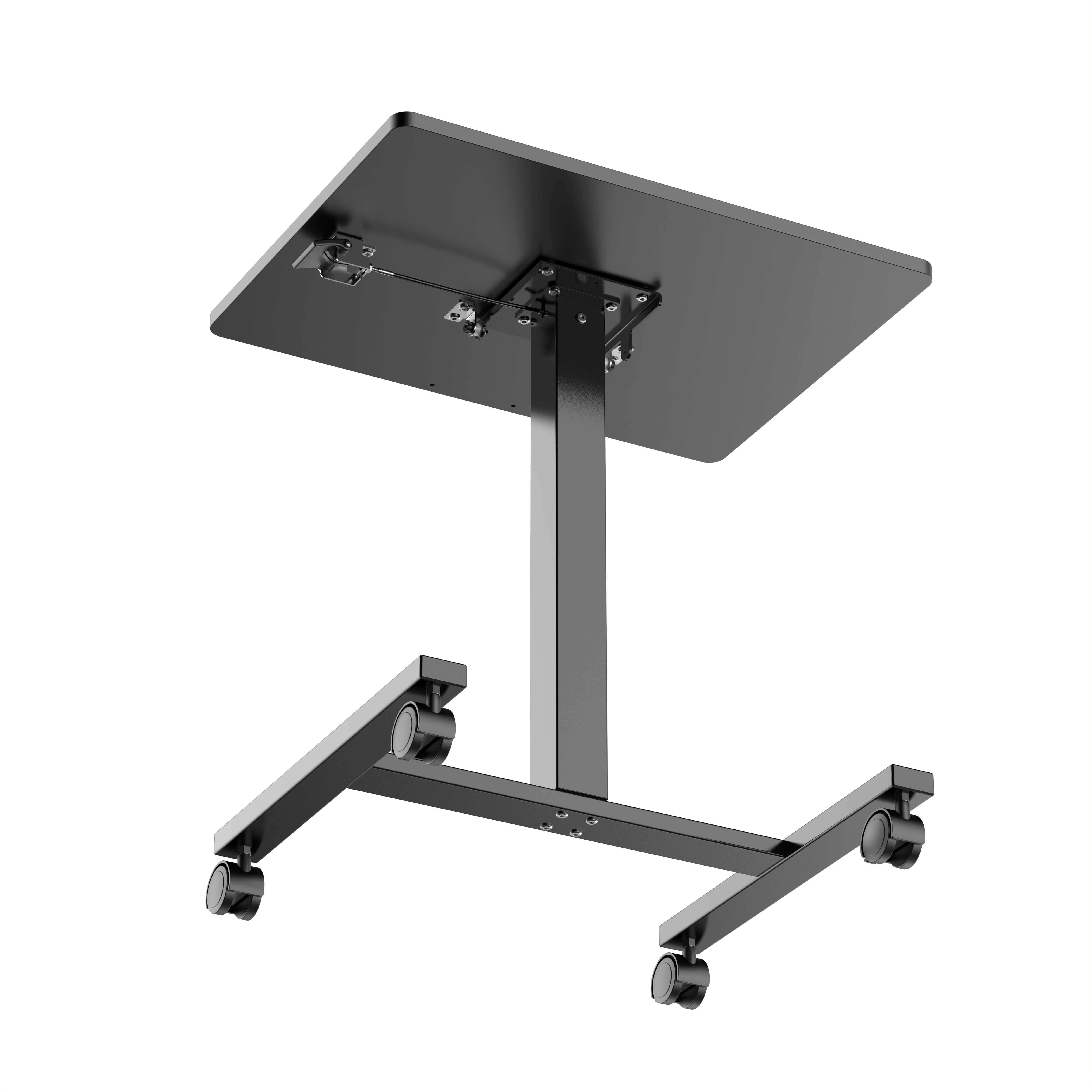 Mobile Height Adjustable Table Pneumatic Desk, Gas Spring Single Column Sit Stand Table with Wheels Mobile Laptop Desk Cart