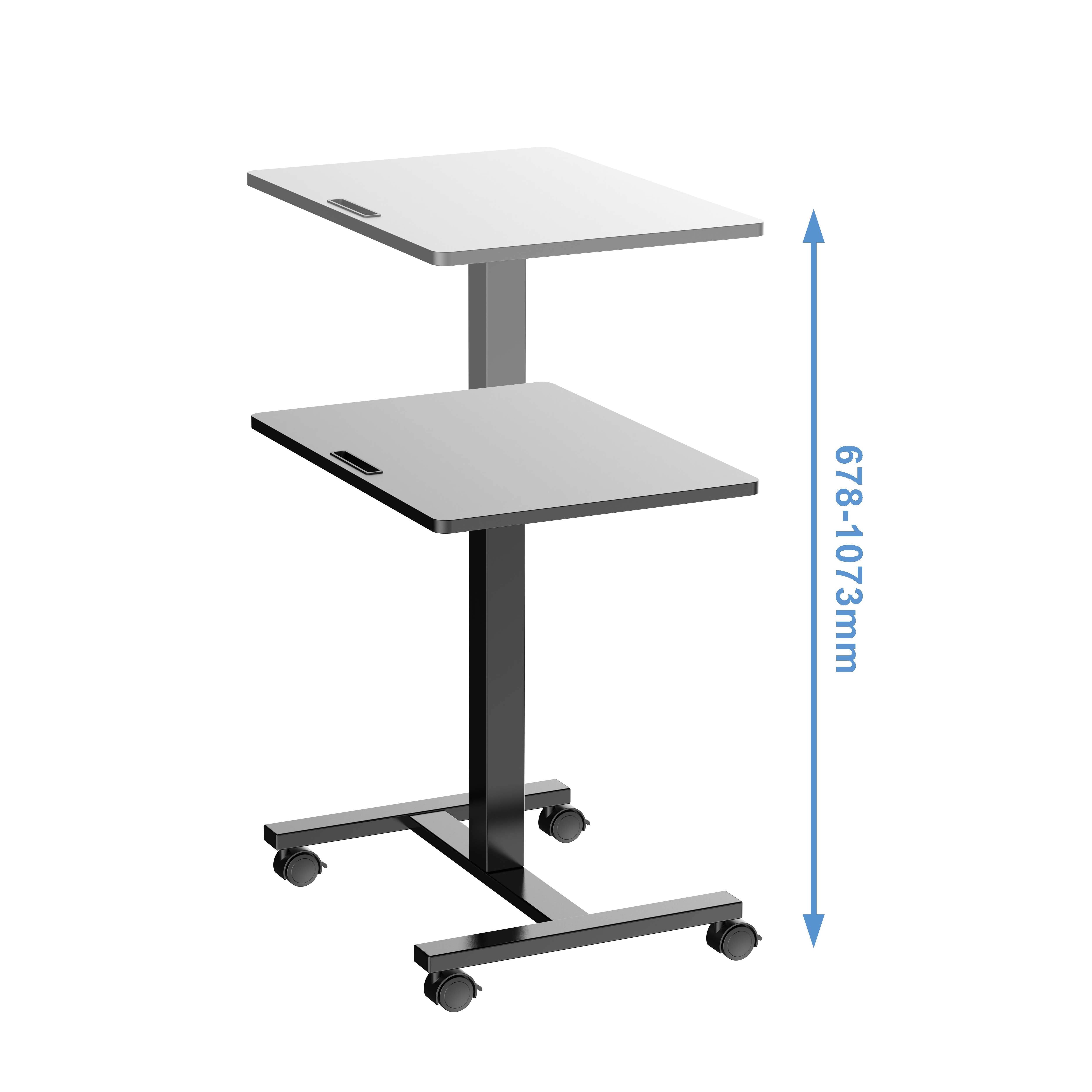 Mobile Height Adjustable Table Pneumatic Desk, Gas Spring Single Column Sit Stand Table with Wheels Mobile Laptop Desk Cart