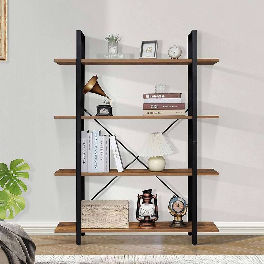 NBHY Hot Sell Factory Custom 4 Tier Wood Living Room Large Tall Bookcase Metal Storage Shelf Display Ladder Book Shelf