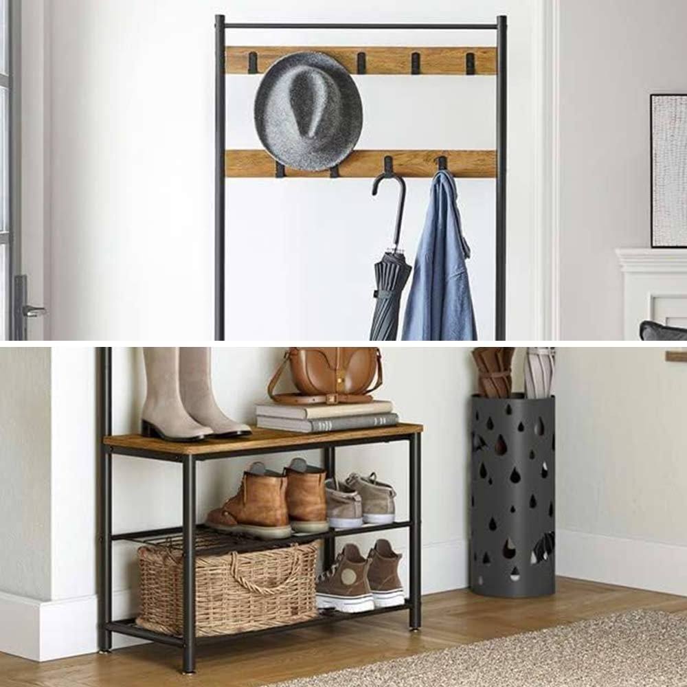 NBHY 3-In-1 Easy Assembly Entryway Hallway Furniture Hat Clothes Hanging Stand Coat Rack with Shoe Bench