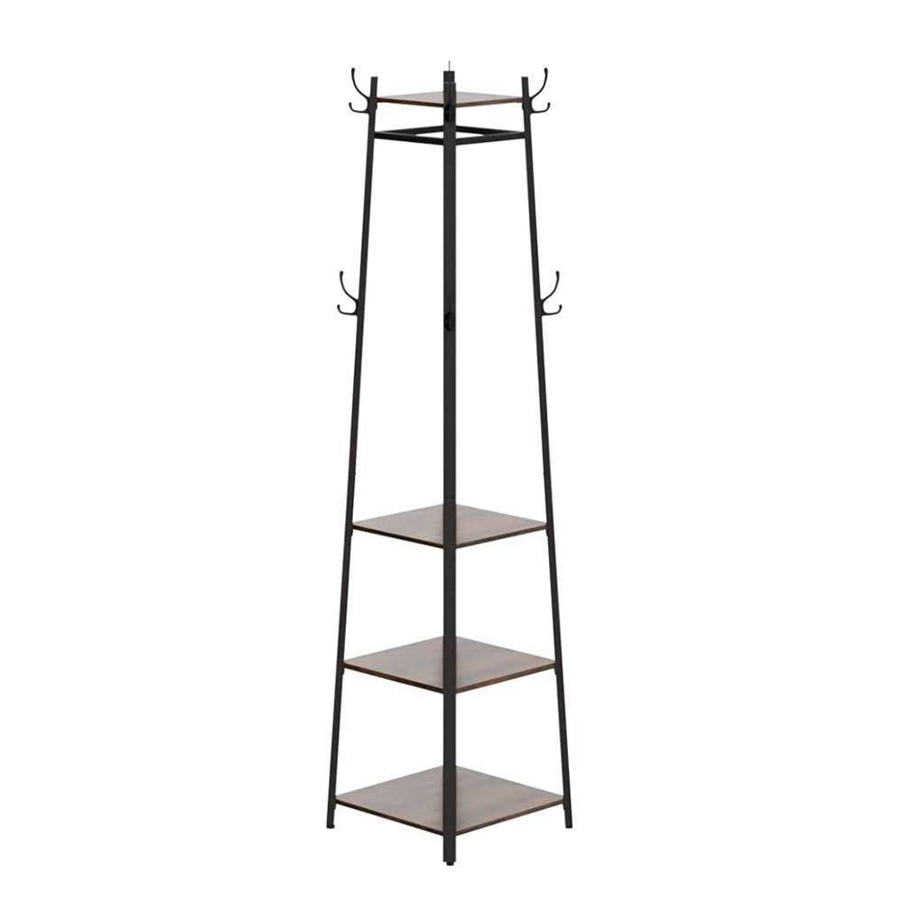 NBHY Industrial Hall Tree Freestanding Corner Hat Coat Rack Cloth Hanging Stand with 3 Layers Storage Shelves