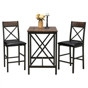 NBHY Classic Design Kitchen High Dining Table Two Pu Chaires Pub Counter Bar Table Set with 2 High Back Stools