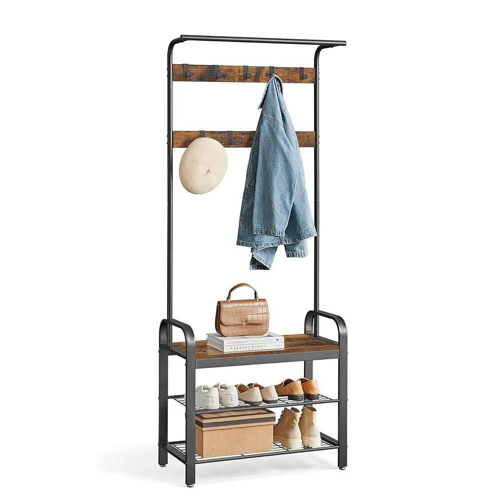 NBHY Industrial Hallway Furniture Corner Entryway Hat Cloth Hanging Stand Coat Rack with Shoe Storage Shelf