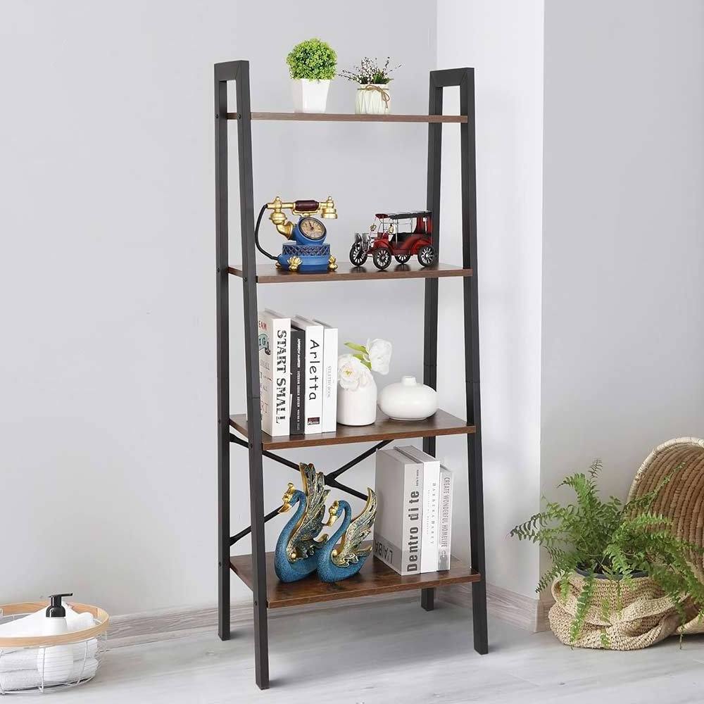 NBHY Hot Sell 4 Tier Living Room Metal Display Ladder Book Shelf Plant Flower Stand Rack Bookrack Storage Shelves