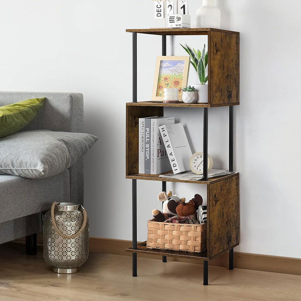 NBHY 4 Tier Modern Multi-Function Freestanding Bookcase S-Shaped Tree Bookshelf with Metal Frame