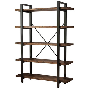 NBHY Industrial Modern Library Bookcase Show Shelves Wooden Open Display Rack Bookshelf for Living Room